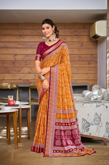 Stunning Chatai Border Mal Cotton Saree - Lightweight Comfort