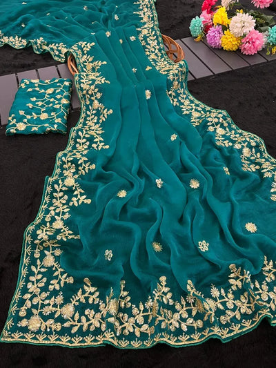 Stunning Chiffon Saree - Sequin & Zari Work for Festive Wear