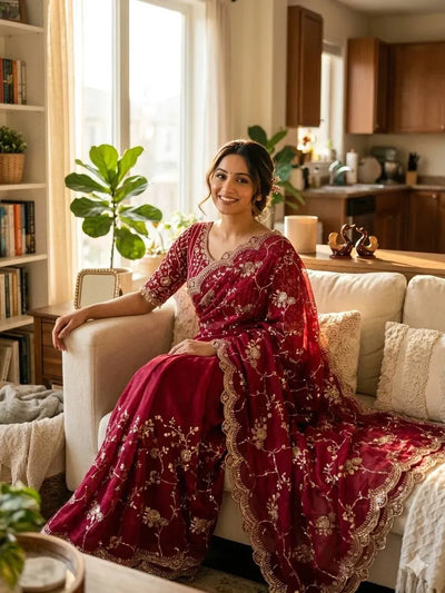 Stunning Chiffon Sequins Embroidery Saree - Exclusive Festive Wear Collection for Women