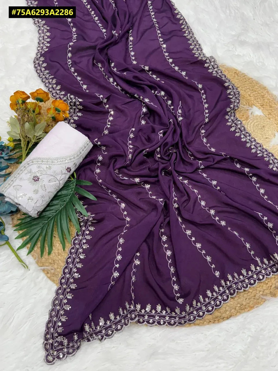 Premium Chinnon Chiffon Embroidered Saree for Festive Wear