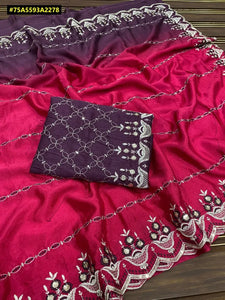 Stunning Chinnon Silk Saree - Intricate Sequin & Cutwork Embroidery for Festive & Wedding Wear