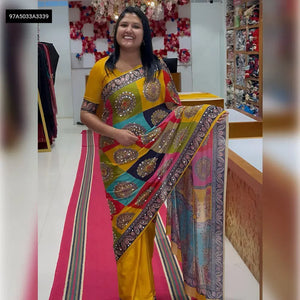 Stunning Chinnon Silk Saree with Mirror Work for Festive Wear