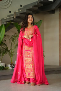 Stunning Chinnon Silk Suit Set - Zari Embroidered for Festive & Party Wear