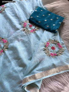 Stunning Chinnon Viscose Saree - Chex Embroidery for Party Wear