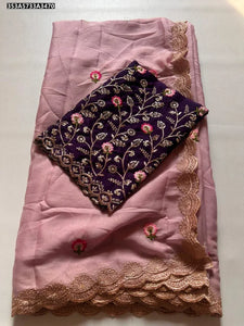 Stunning Chinon Chiffon Saree with Diamond Work & Blouse