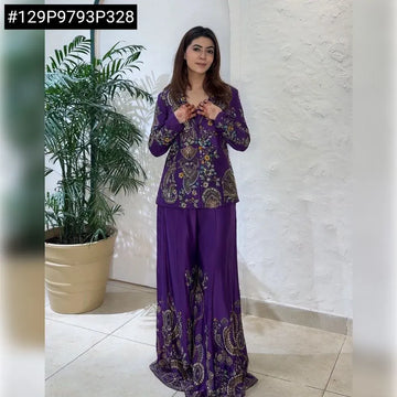 Stunning Chinon Koti Palazzo Set - Sequence Embroidery for Festive Wear