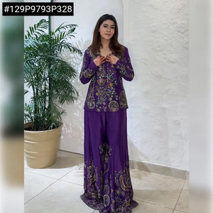Stunning Chinon Koti Palazzo Set - Sequence Embroidery for Festive Wear