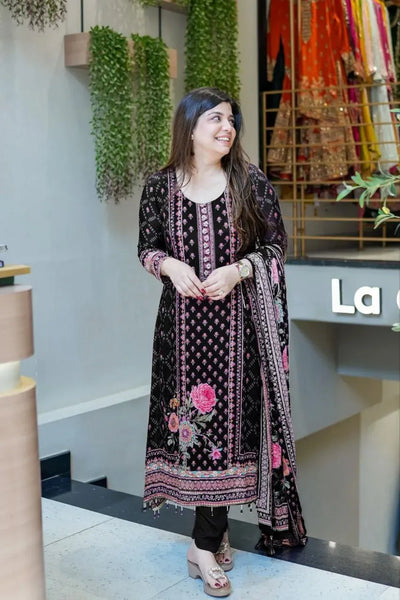 Stunning Chinon Pakistani Floral Suit Set - Mirror Work