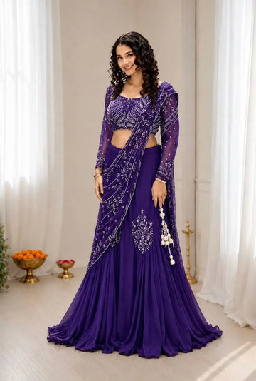 Stunning Chinon Silk Lehenga Choli with Embroidered Pallu for Festive Weddings