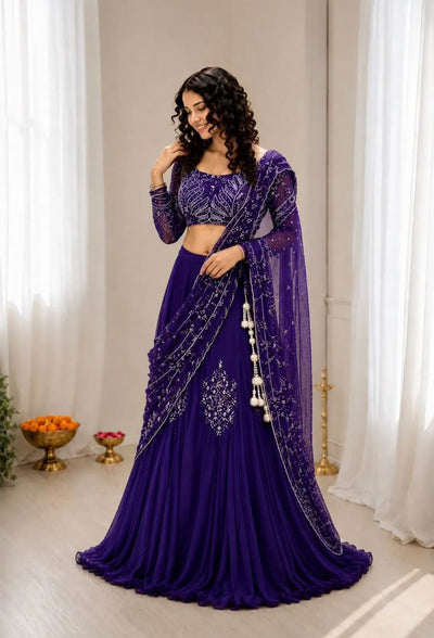 Stunning Chinon Silk Lehenga Choli with Embroidered Pallu for Festive Weddings