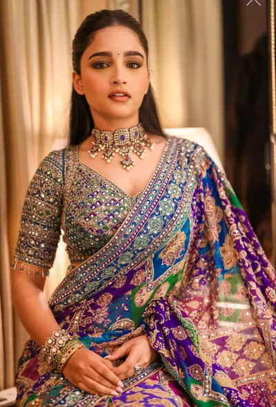 Stunning Chinon Silk Saree - Real Mirror Work for Party Wear