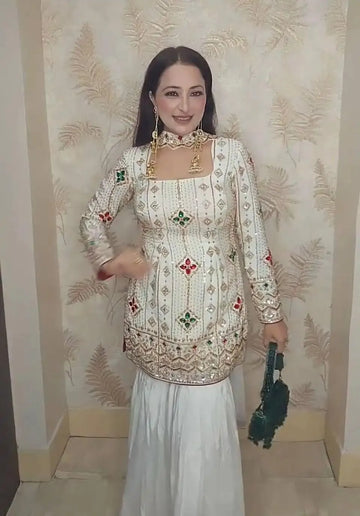 Stunning Chinon Silk Sharara Suit - Elegant Festive Wear