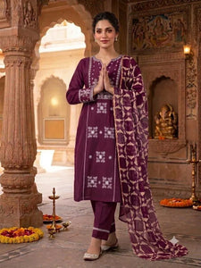 Stunning Cotton Kurti Set with Dupatta - Embroidered Festive Wear for Women