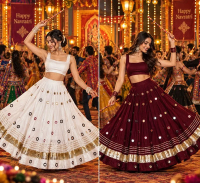 Stunning Cotton Mirror Work Lehenga - Festive Wear Skirt with Blouse