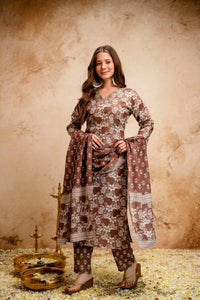 Stunning Cotton Printed Kurti Set with Dupatta - Breathable 3-Piece Festive Wear for Women