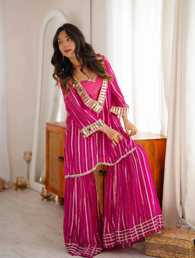 Stunning Cotton Sharara Suit - Luxe Gold Zari Festive Wear