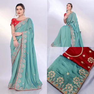 Stunning Crunchy Silk Saree - Embroidered Wedding Wear for Women
