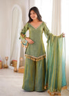 Stunning Crush Silk Kurti Plazzo Set with Real Mirror Work - Festive Wear for Women