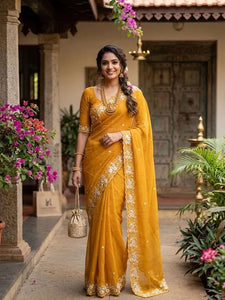 Stunning Crush Silk Saree with Elegant Sequins Embroidery for Festive Wear