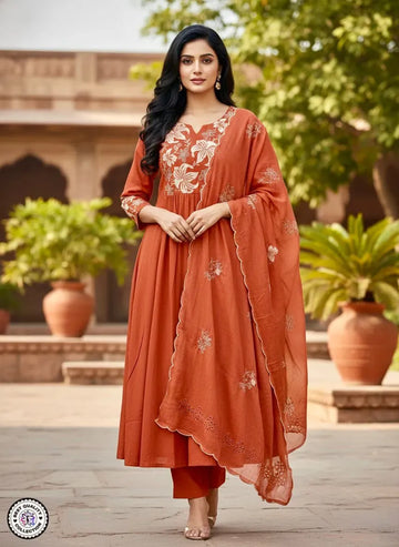 Stunning D-Chinon Embroidered Suit Set - Festive Wear for Women