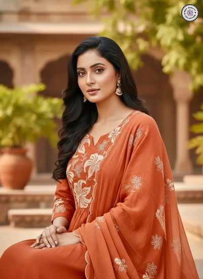 Stunning D-Chinon Embroidered Suit Set - Festive Wear for Women