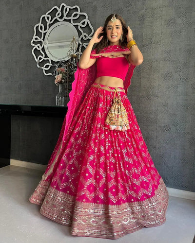 Stunning Dark Pink Georgette Lehenga - Sequin Embroidery for Wedding