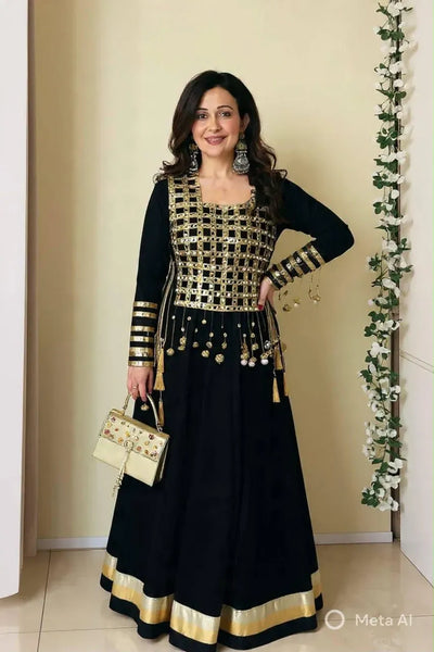 Stunning Designer Cape Gown - Heavy Mirror Work Festive Wear for Women