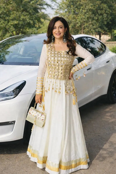 Stunning Designer Cape Gown - Heavy Mirror Work Festive Wear for Women