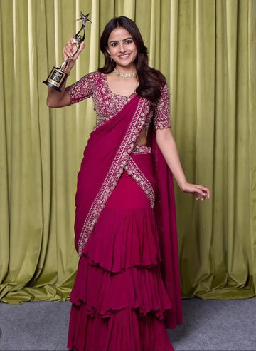 Stunning Designer Indo-Western Saree - Elegant Embroidery for Wedding Season