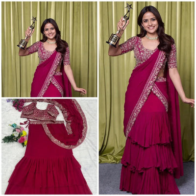 Stunning Designer Indo-Western Saree - Elegant Embroidery for Wedding Season