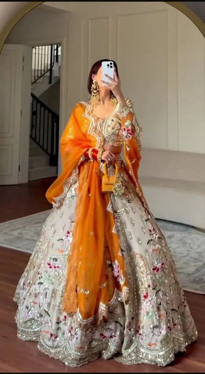 Stunning Designer Lehenga - Multicolour Thread & Mirror Work