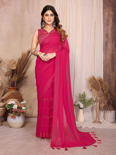 Stunning Designer Pink Georgette Saree - Fancy Kaju Patta for Women