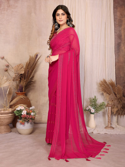 Stunning Designer Pink Georgette Saree - Fancy Kaju Patta for Women