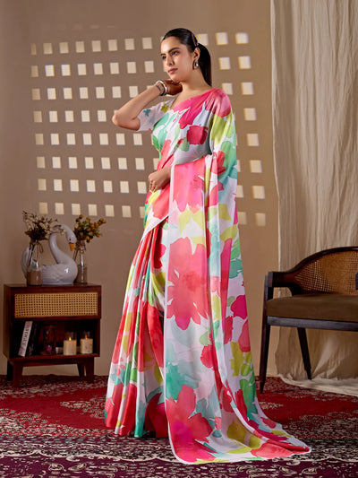 Stunning Designer Printed Saree - Soft Satin Georgette for Summer Fashion