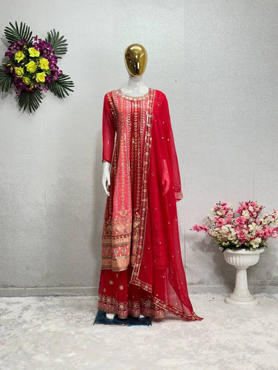 Exclusive Faux Georgette Embroidered Sharara Suit with Heavy Sequence Dupatta