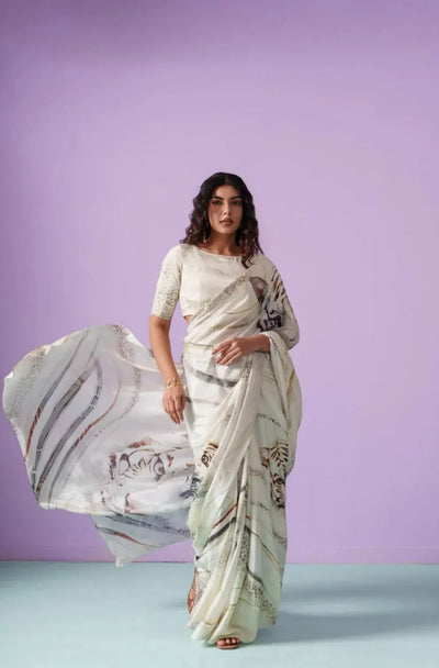Stunning Digital Print Japan Satin Saree - Elegant Festive Wear for Women