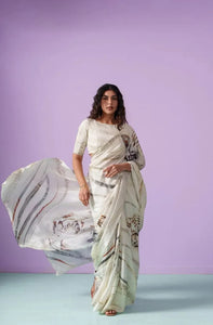 Stunning Digital Print Japan Satin Saree - Elegant Festive Wear for Women