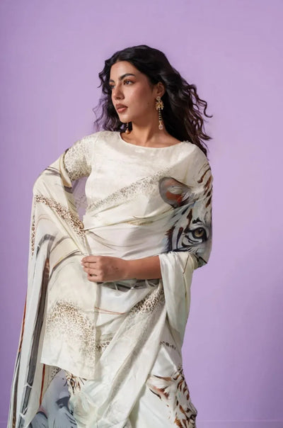 Stunning Digital Print Japan Satin Saree - Elegant Festive Wear for Women