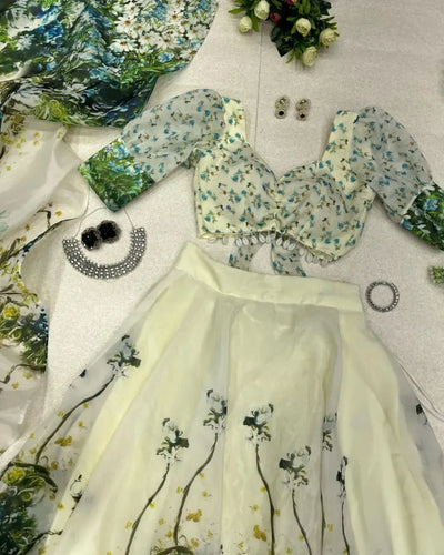 Stunning Digital Printed Organza Lehenga - Modern Festive Wear
