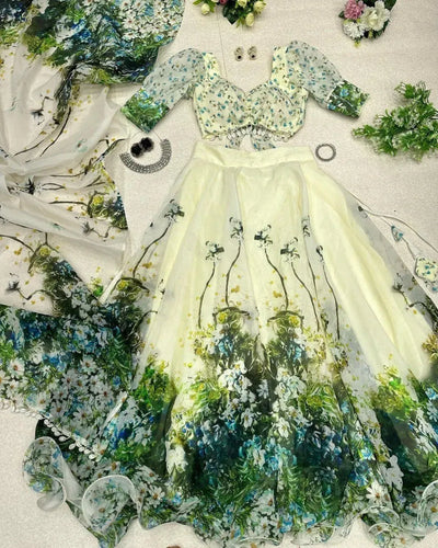 Stunning Digital Printed Organza Lehenga - Modern Festive Wear