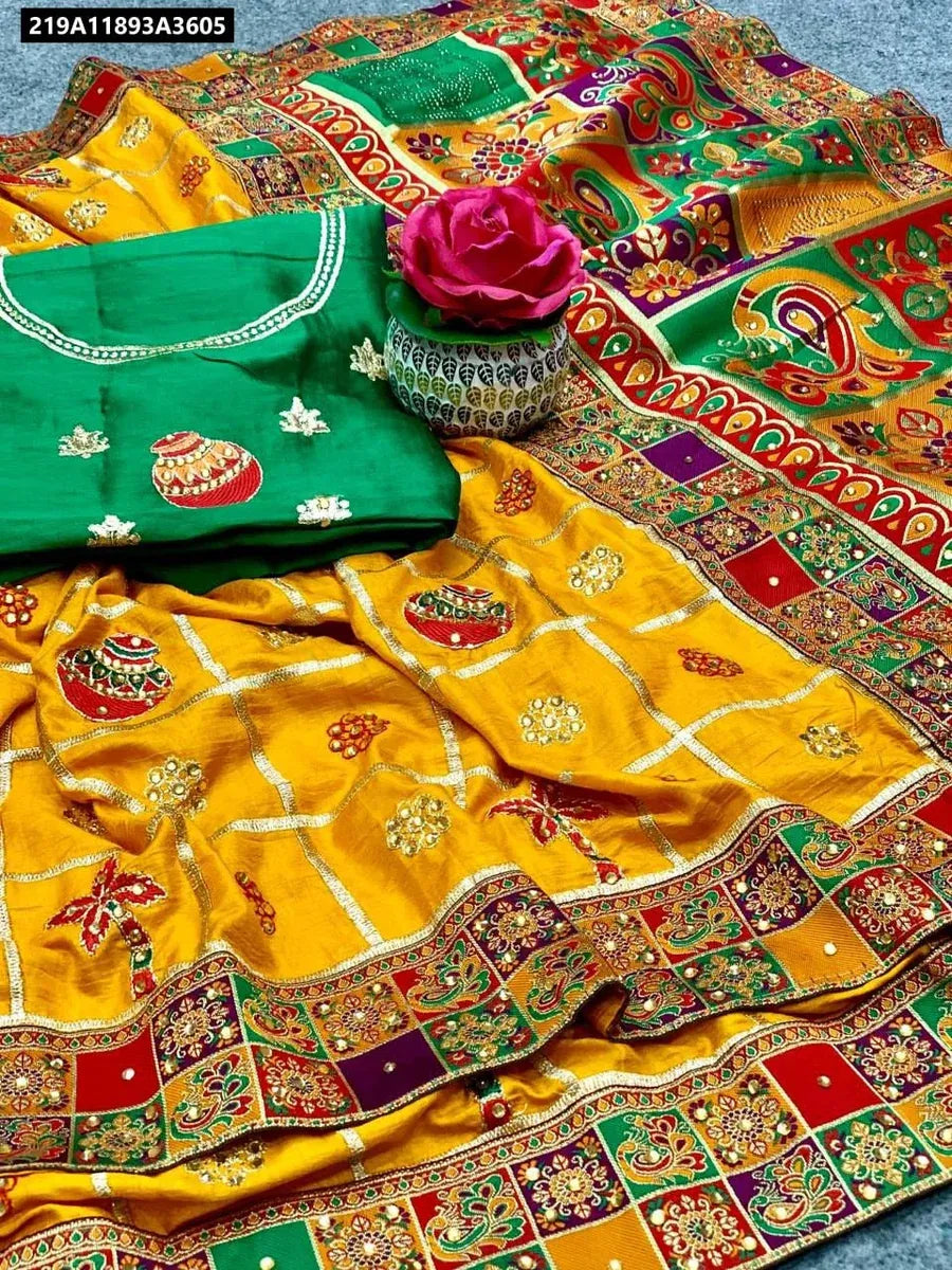 Premium Dola Silk Festive Saree with Embroidery and Diamond Work