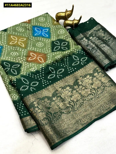 Stunning Dola Silk Saree - Vibrant Bandhani Print & Rich Jaquard Border for Festive Wear