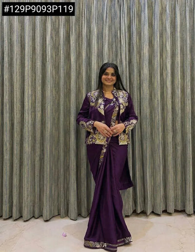 Stunning Embroidered French Crepe Lehenga Saree & Koti Set