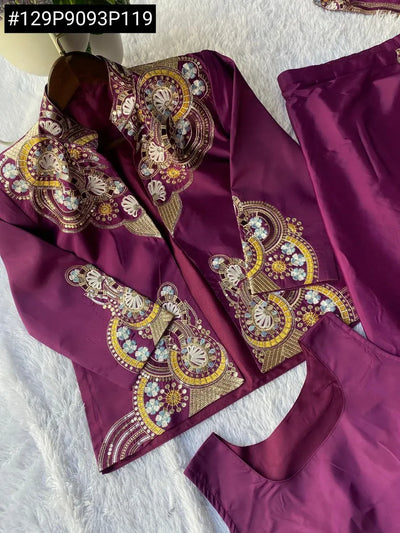 Stunning Embroidered French Crepe Lehenga Saree & Koti Set