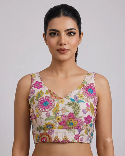 Stunning Embroidered Sleeveless Saree Blouse - Adjustable Free Size Festive Wear