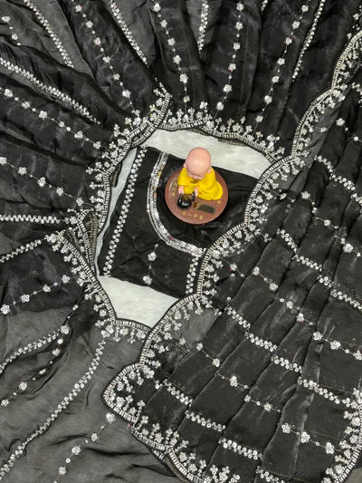 Stunning Fandy Satin Saree - Shimmering Scalloped Border for Parties