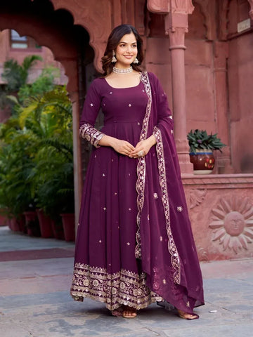 Stunning Faux Georgette Embroidered Gown Set - Heavy Sequins Work Festive Wear for Women