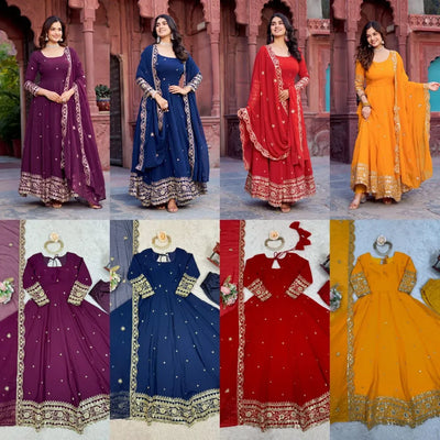 Stunning Faux Georgette Embroidered Gown Set - Heavy Sequins Work Festive Wear for Women