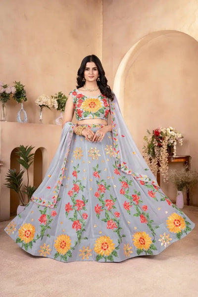 Stunning Faux Georgette Lehenga - Embroidered Sequin Design for Festive Wear