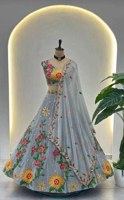 Stunning Faux Georgette Lehenga - Embroidered Sequin Design for Festive Wear